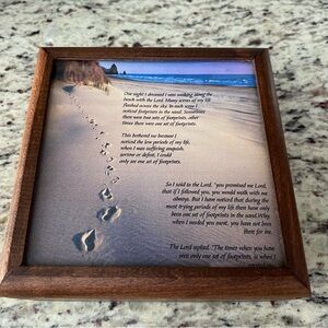 Footprints in the Sand wooden trinket box lidded jewelry lined home decor